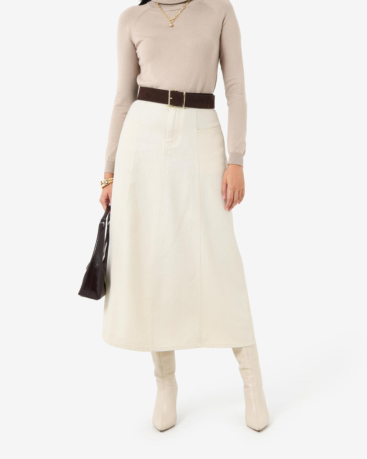 Sam Panel Denim Skirt in ecru — close-up view