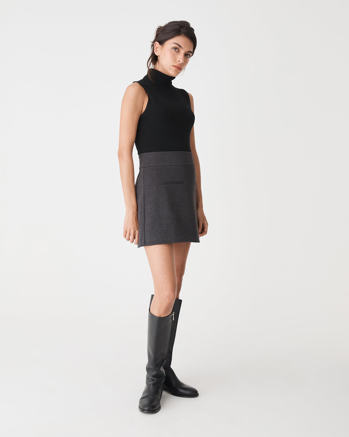 Lara A-Line Mini Skirt in charcoal — side view