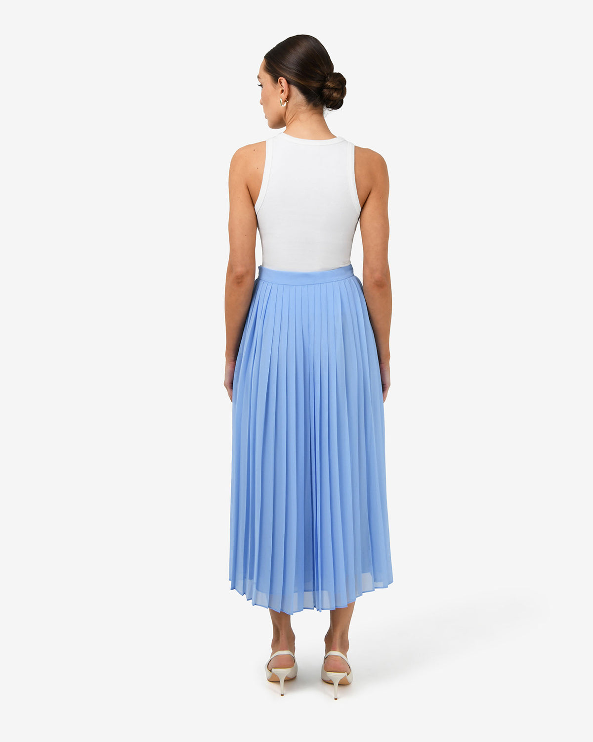 Melina Pleated Skirt in salt blue — back view
