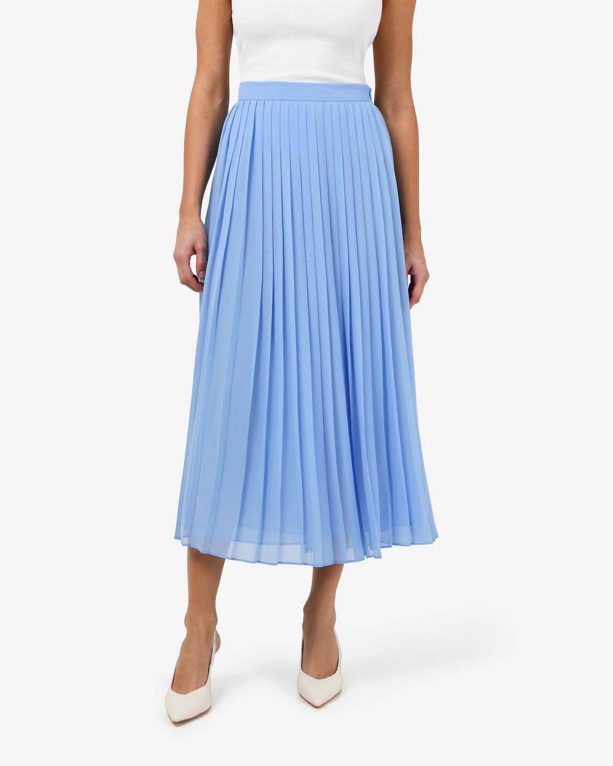Melina Pleated Skirt in salt blue — close-up view