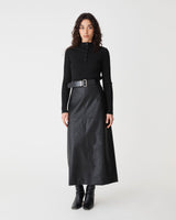 Giselle Panel PU Skirt in black — full-length view