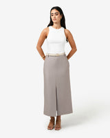 Fitzroy Column Skirt in oyster beige — full-length view