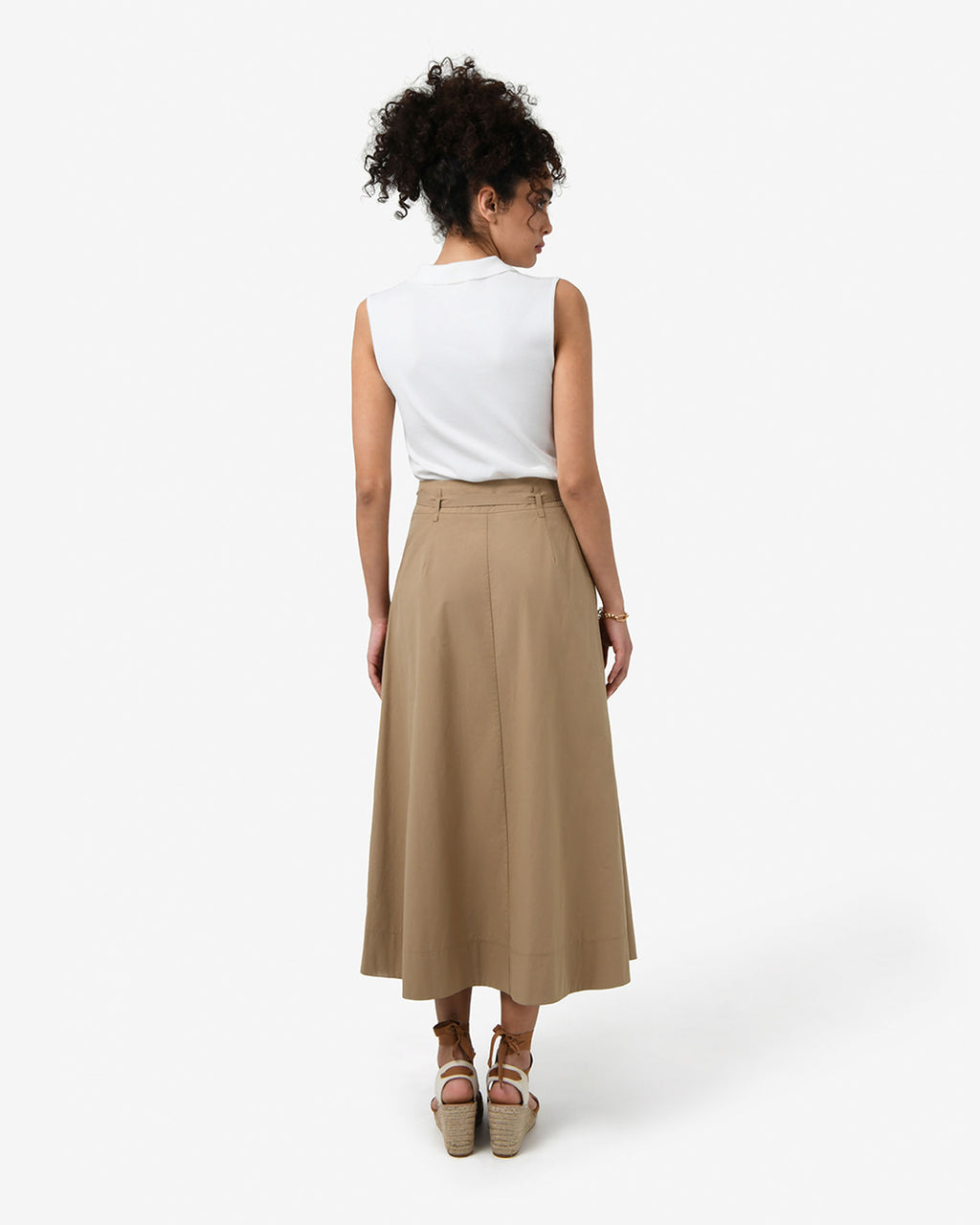 Willow Cotton Belted Skirt in camel — back view