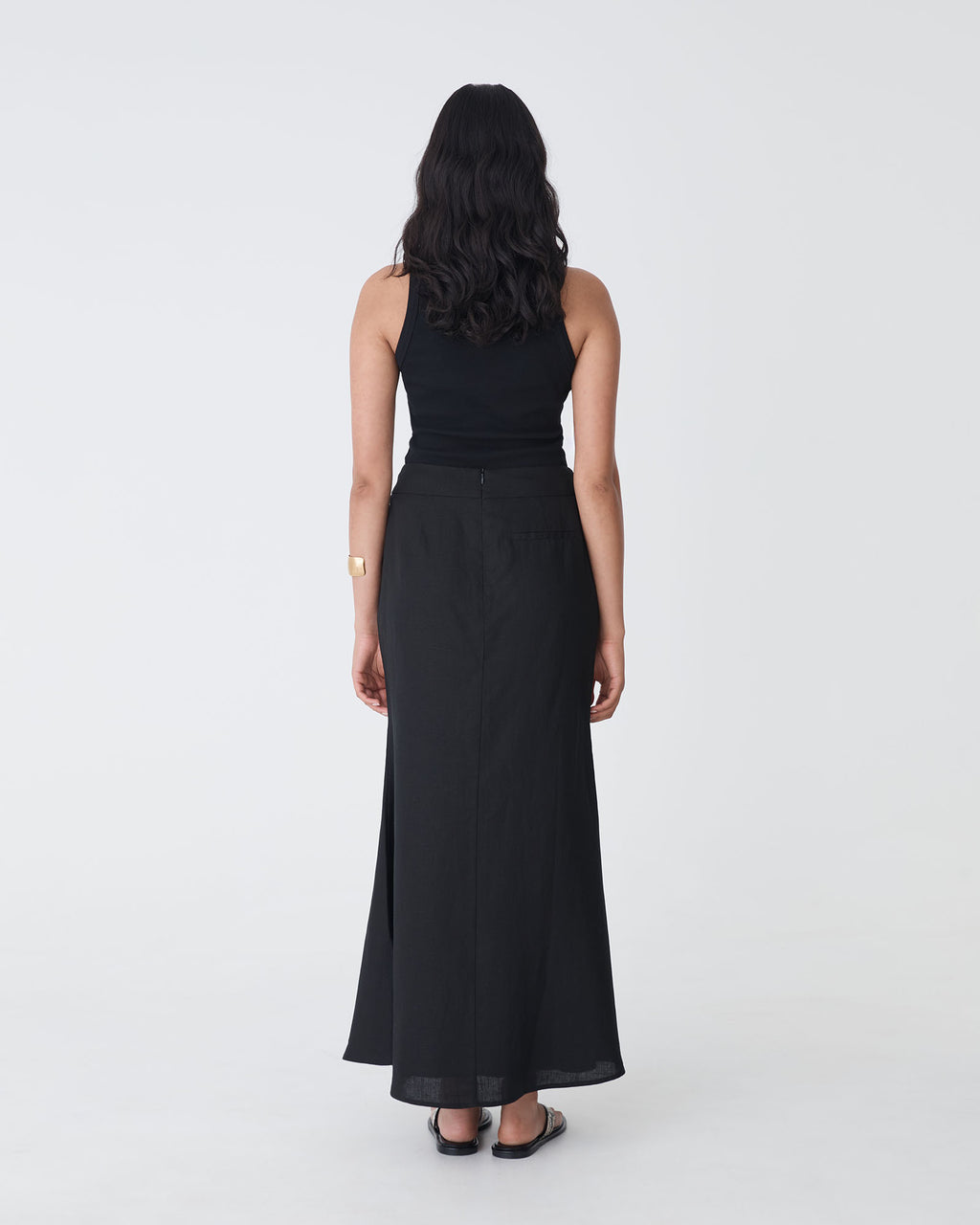 Amelia Linen Blend Maxi Skirt in black — back view