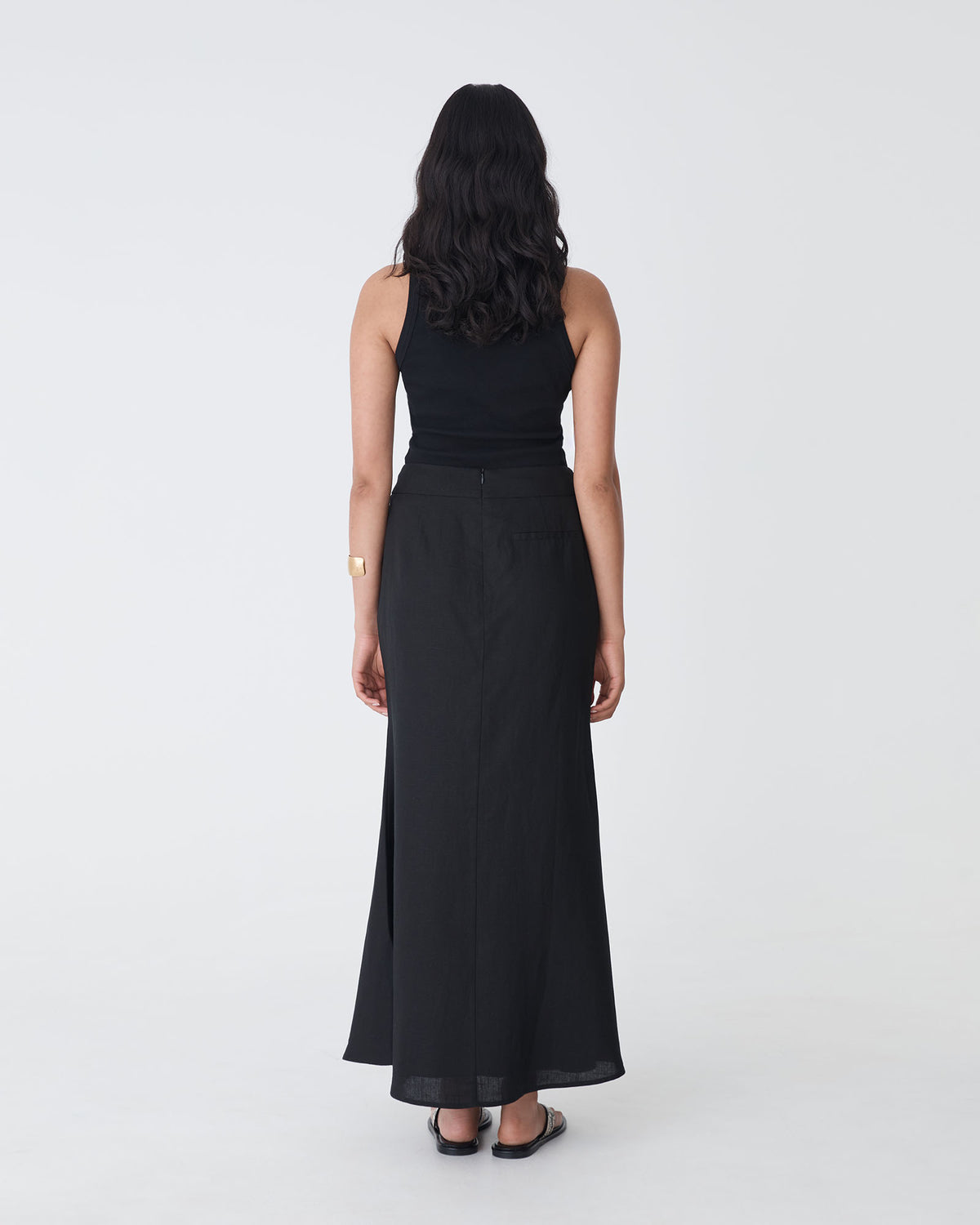 Amelia Linen Blend Maxi Skirt in black — back view