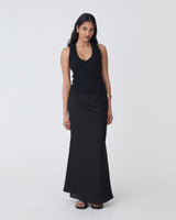 Amelia Linen Blend Maxi Skirt in black — full-length view