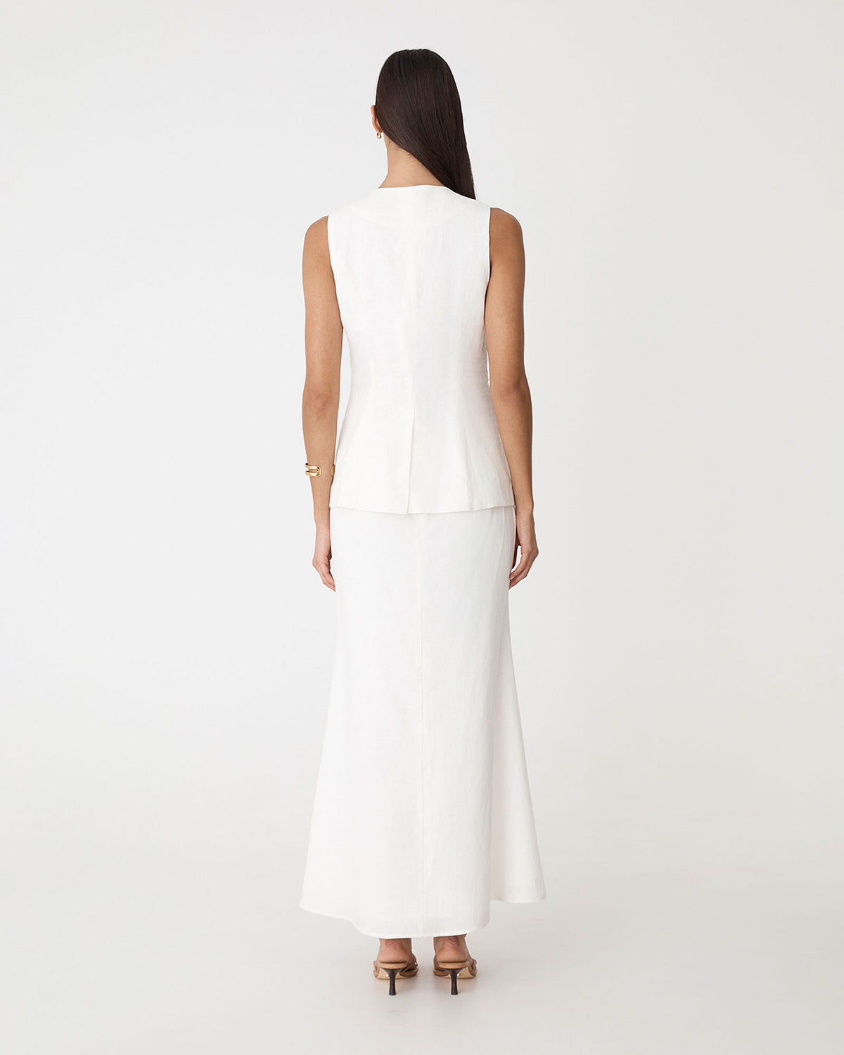 Amelia Linen Blend Maxi Skirt in ivory — back view