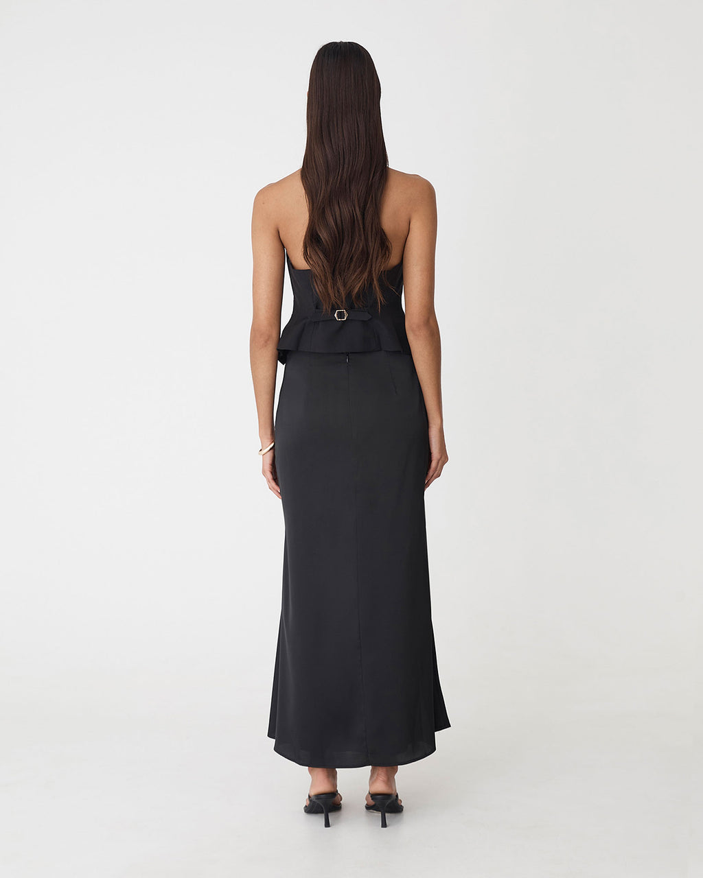 Leigh Satin Maxi Skirt in black — back view
