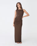 Kirsty Bamboo Ruched Skirt in espresso — full-length view