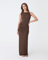 Kirsty Bamboo Ruched Skirt in espresso — full-length view