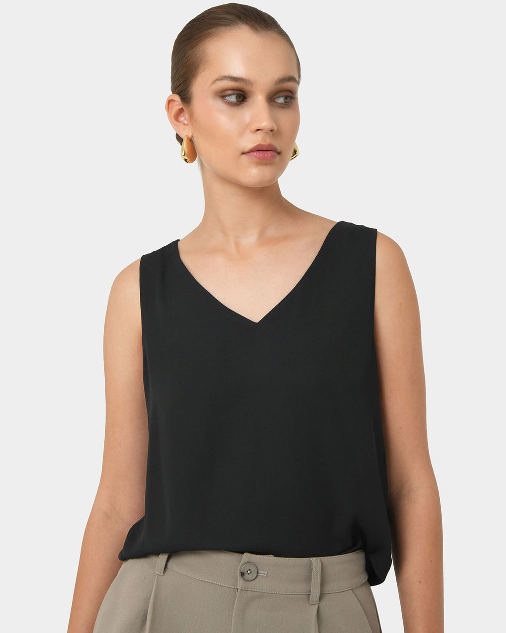 Blair V-neck Crop Top in black — close-up view