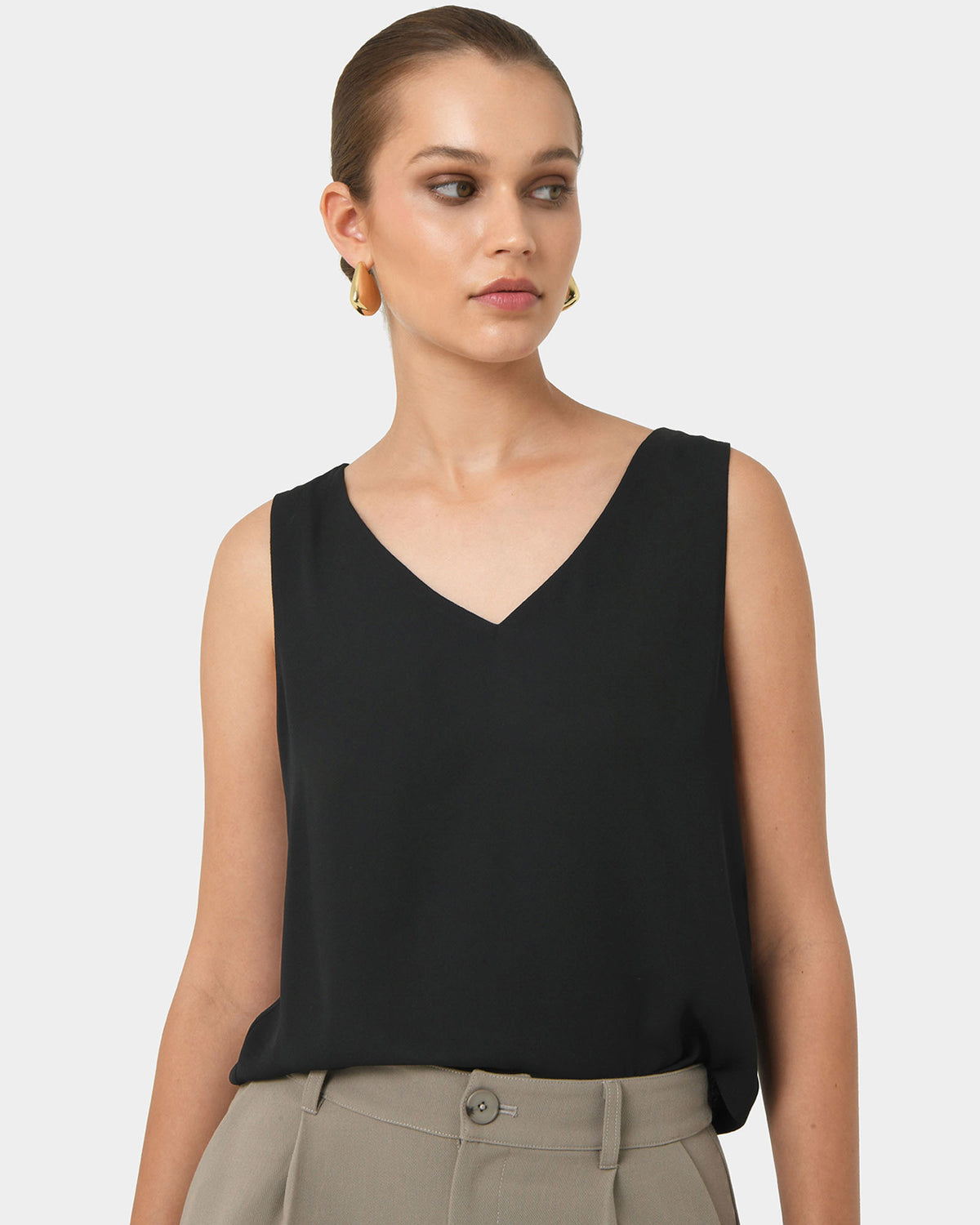 Blair V-neck Crop Top in black — close-up view
