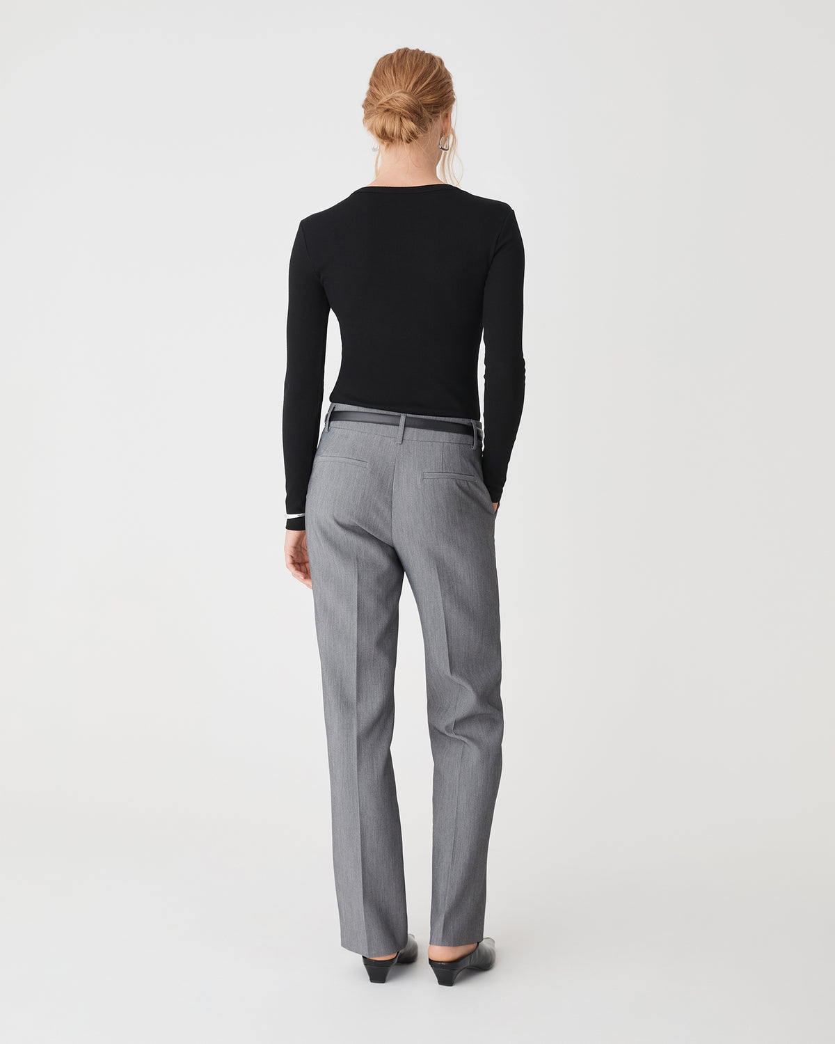 Devon Long Sleeve Rib Tee in black — back view