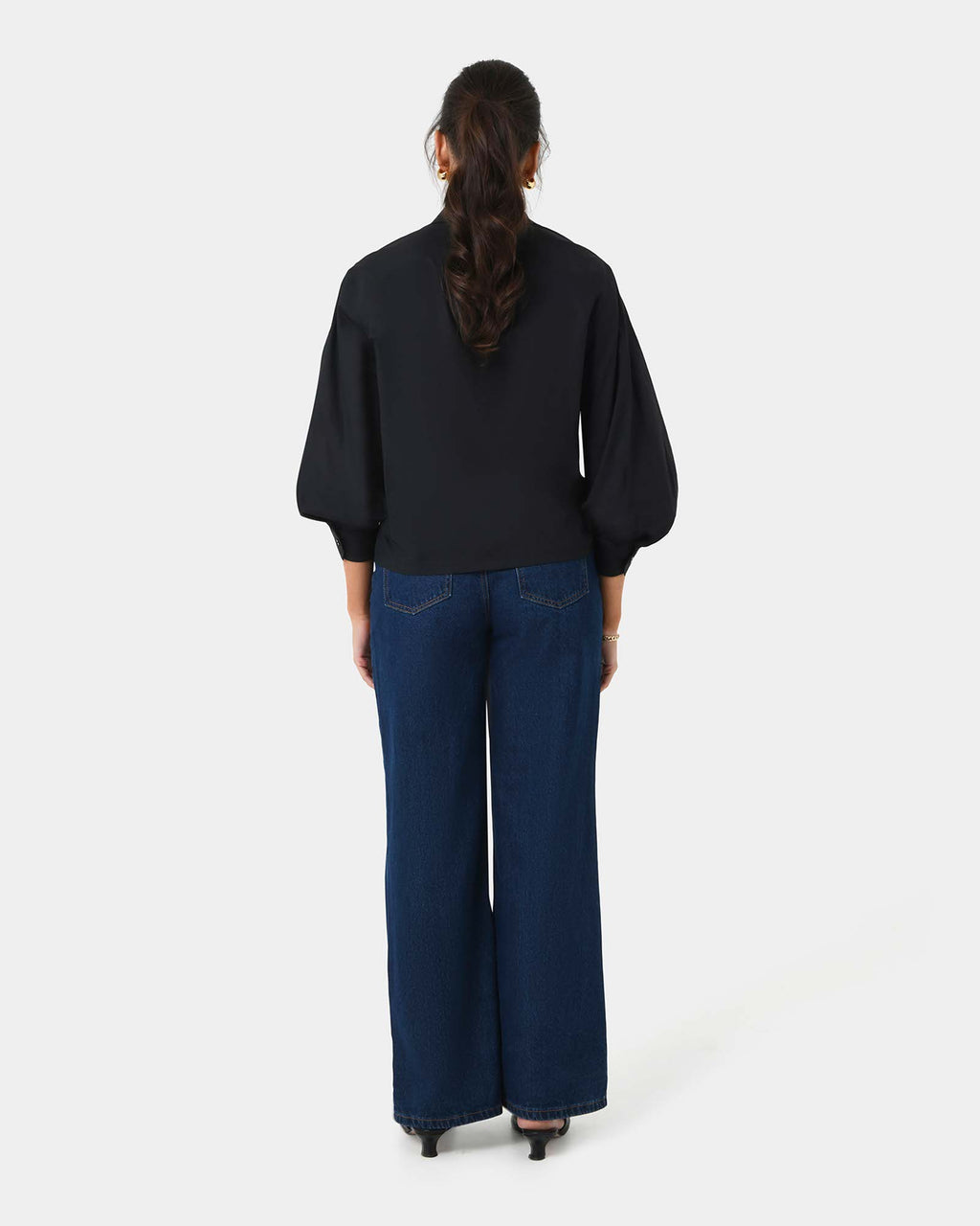 Lica Puff Sleeve Shirt in black — back view