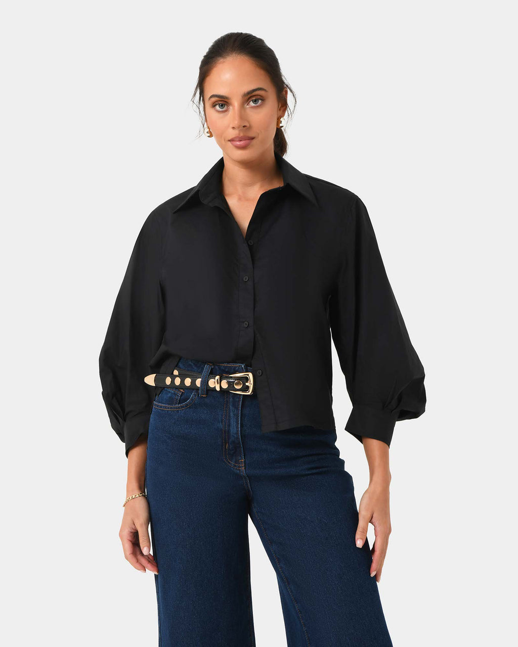 Lica Puff Sleeve Shirt in black — close-up view