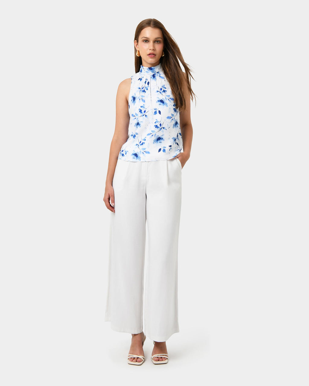Tessie Halter Tie Top in watercolour — full-length view