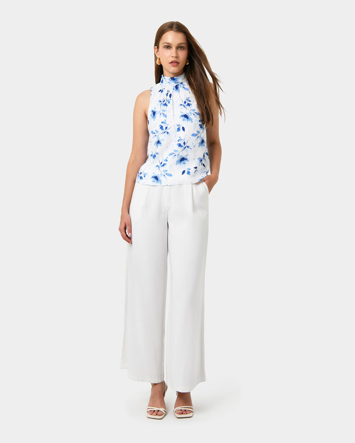 Tessie Halter Tie Top in watercolour — full-length view