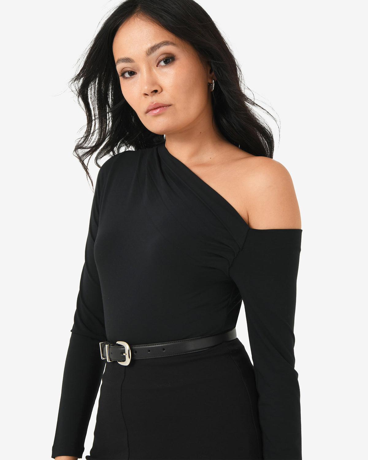 Felicha Asymmetric Top in black — close-up view 2