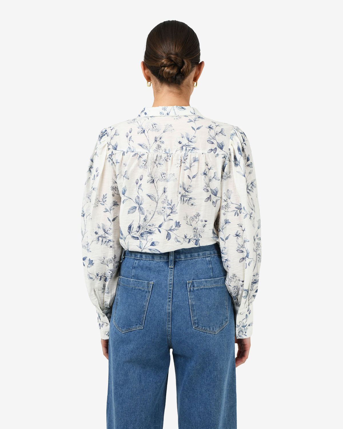 Jasmine Floral Blouse in ivory blue — back view
