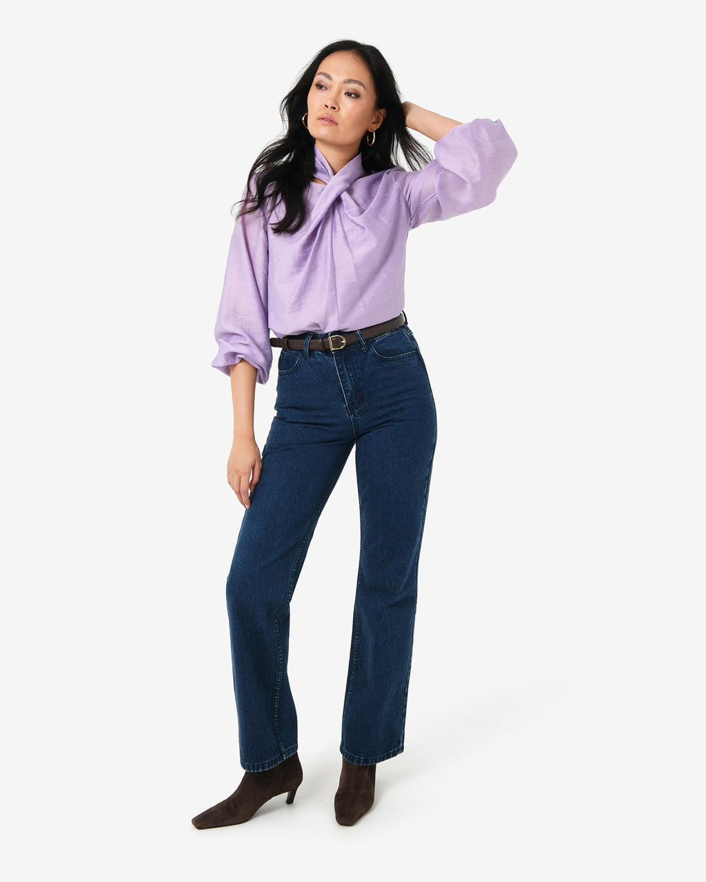 Bellini Twist Neck Blouse in lilac — full-length view