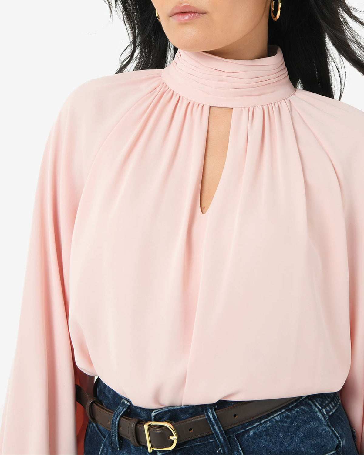 Edina Long Sleeve Blouse in blush pink — fabric detail