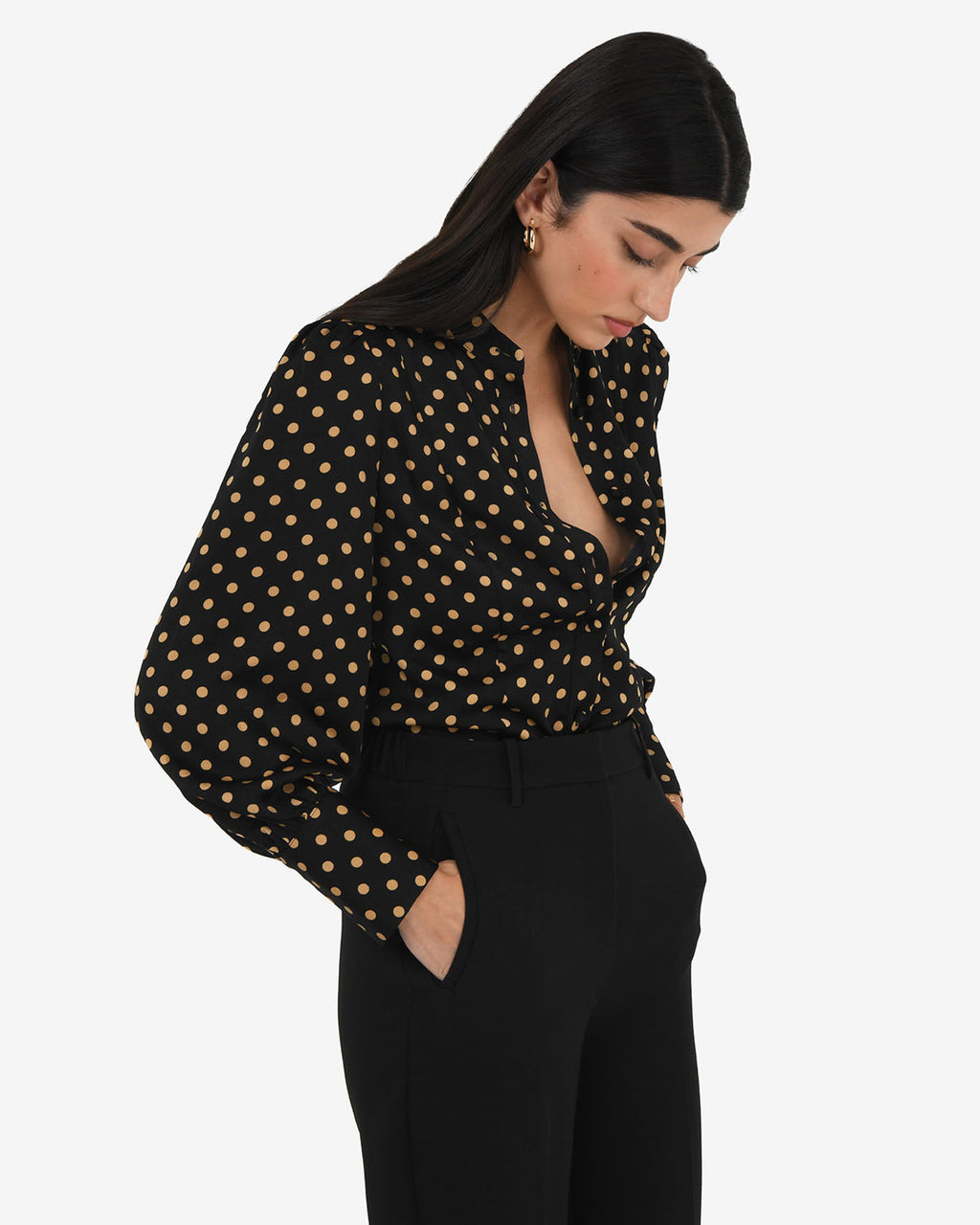 Dotti Polka Dot Printed Blouse in black polka dot — side view
