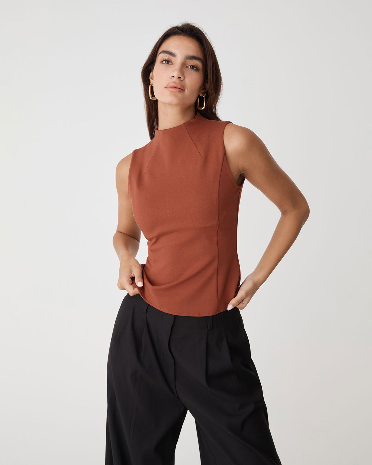 Finnley Structured Ponte Top in rooibos tea — view 2