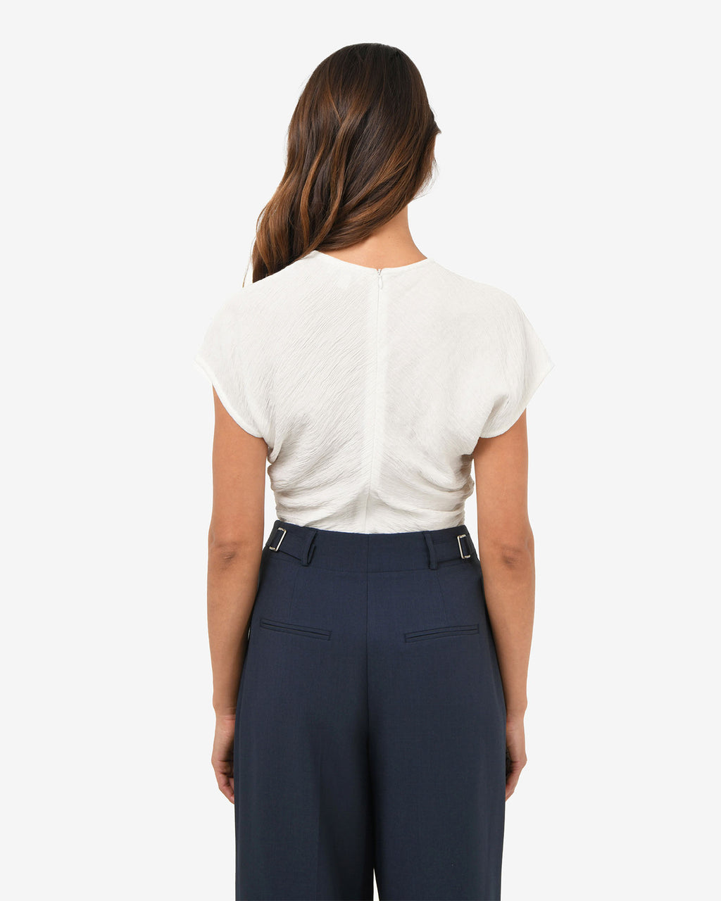 Pricilla Draped Top in ivory — back view