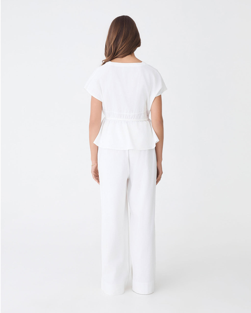 Bronte Cotton Drawstring Top in white — back view