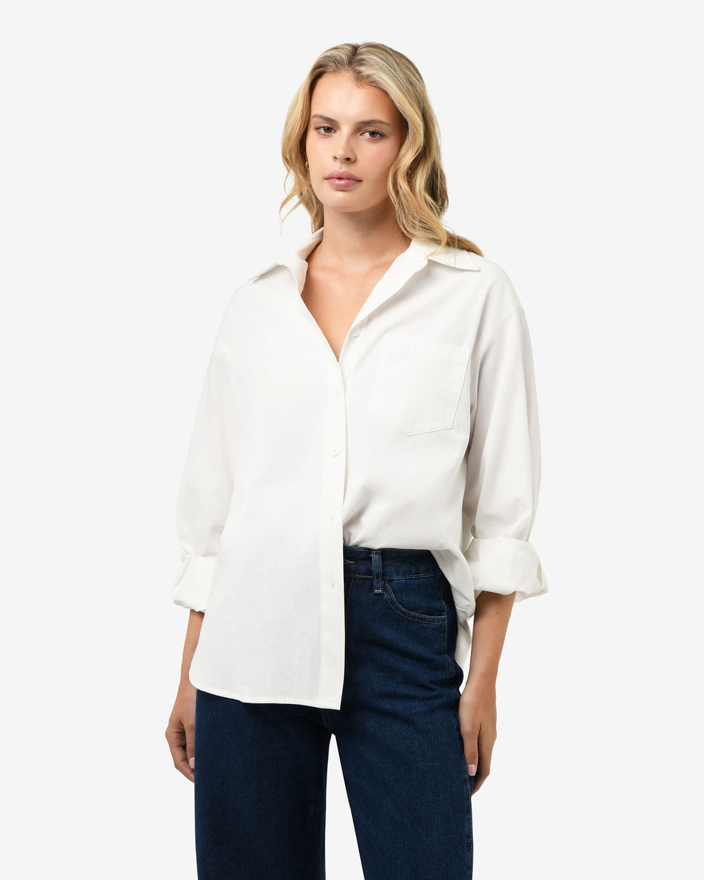 Chicago Oversized Cotton Shirt in white — close-up view