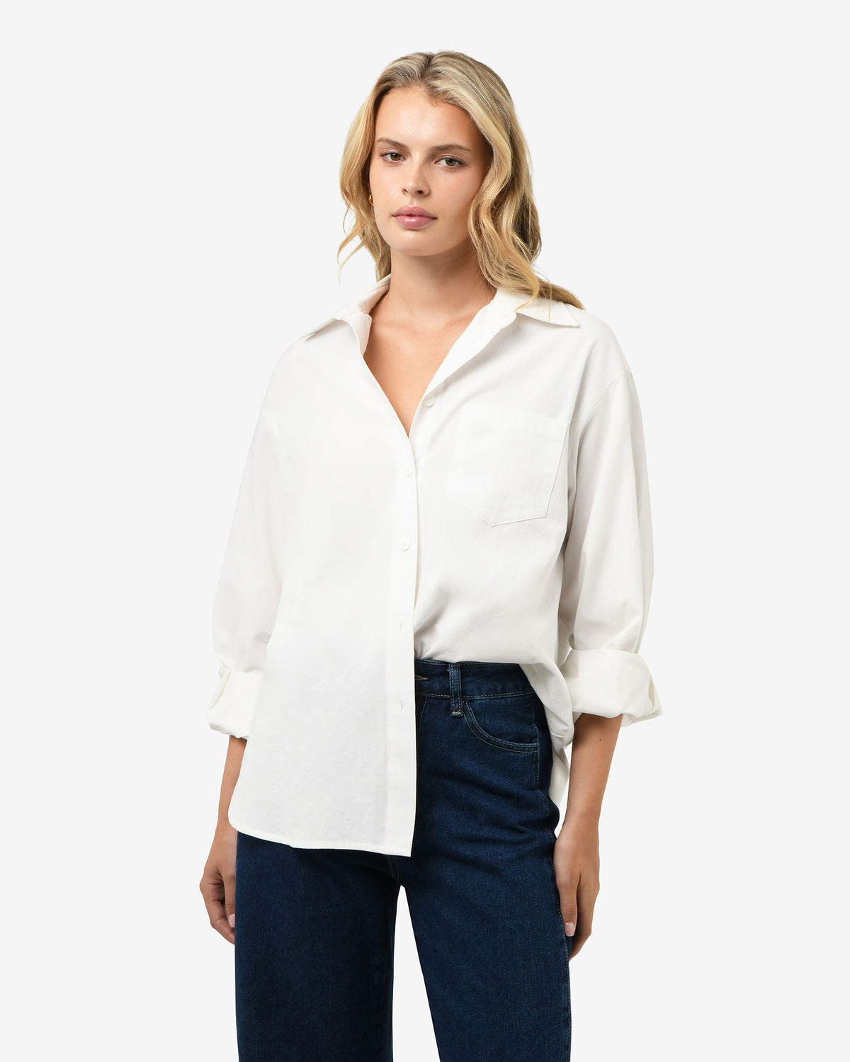 Chicago Oversized Cotton Shirt in white — close-up view