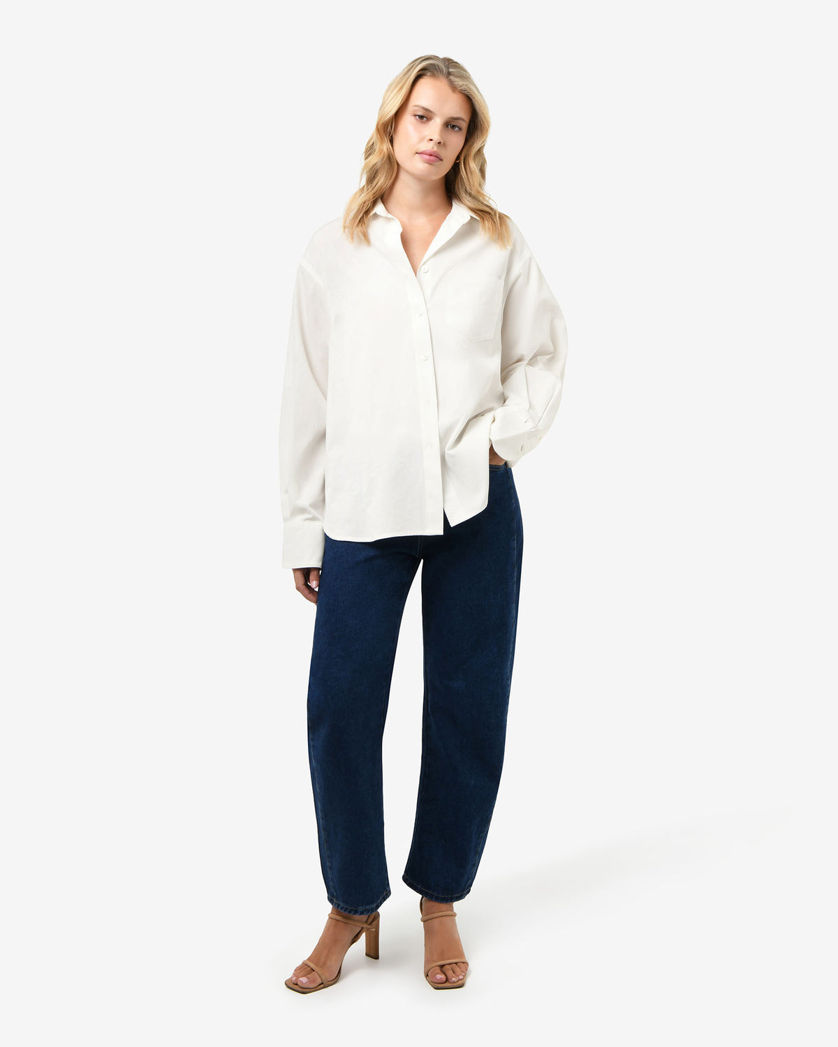 Chicago Oversized Cotton Shirt in white — full-length view 2