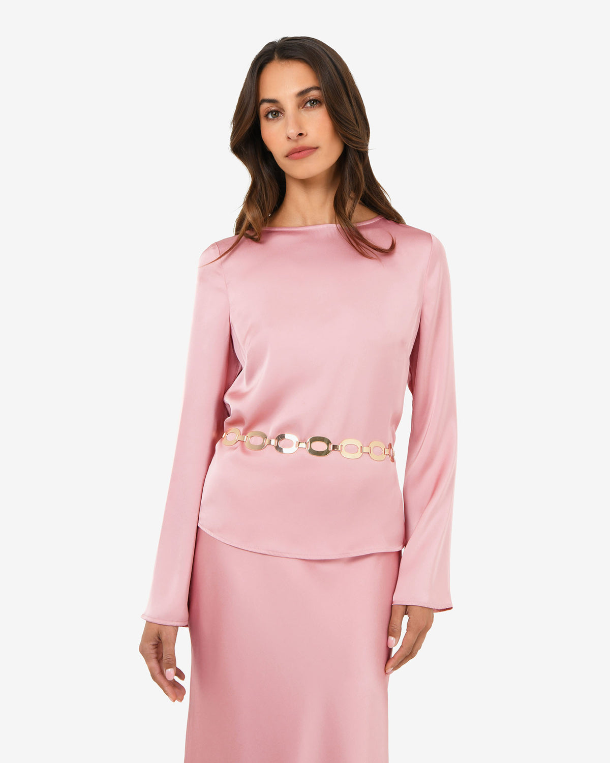 Valeria Long Sleeve Top in pink — close-up view