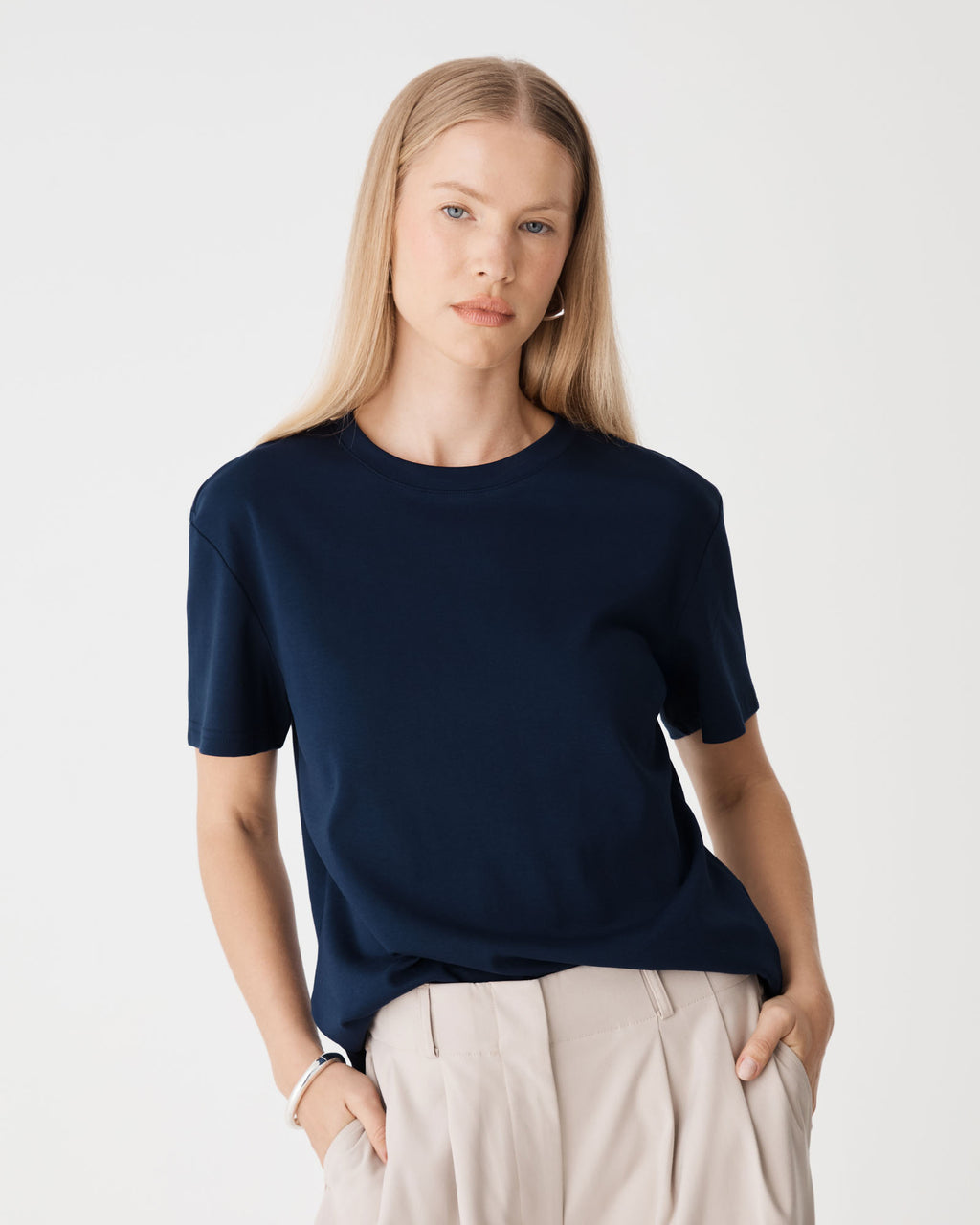 May Relaxed Cotton T-shirt in navy — close-up view