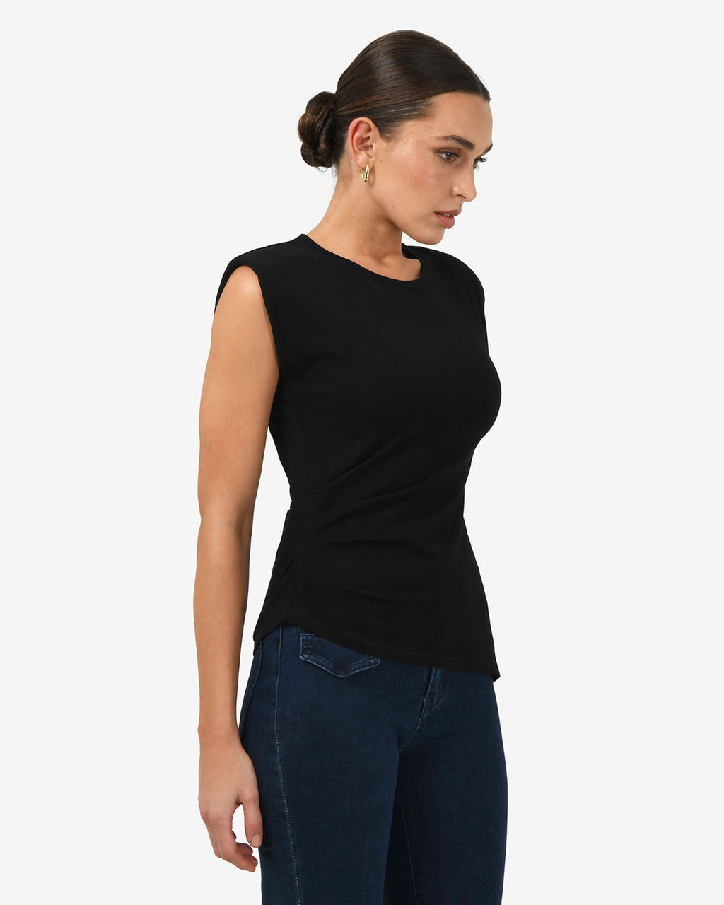 Sarah Padded Ruched Jersey Top in black — side view