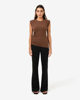 Sarah Padded Ruched Jersey Top in chocolate — full-length view