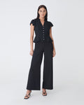 Carissa Gathered Sleeve Top in black — full-length view