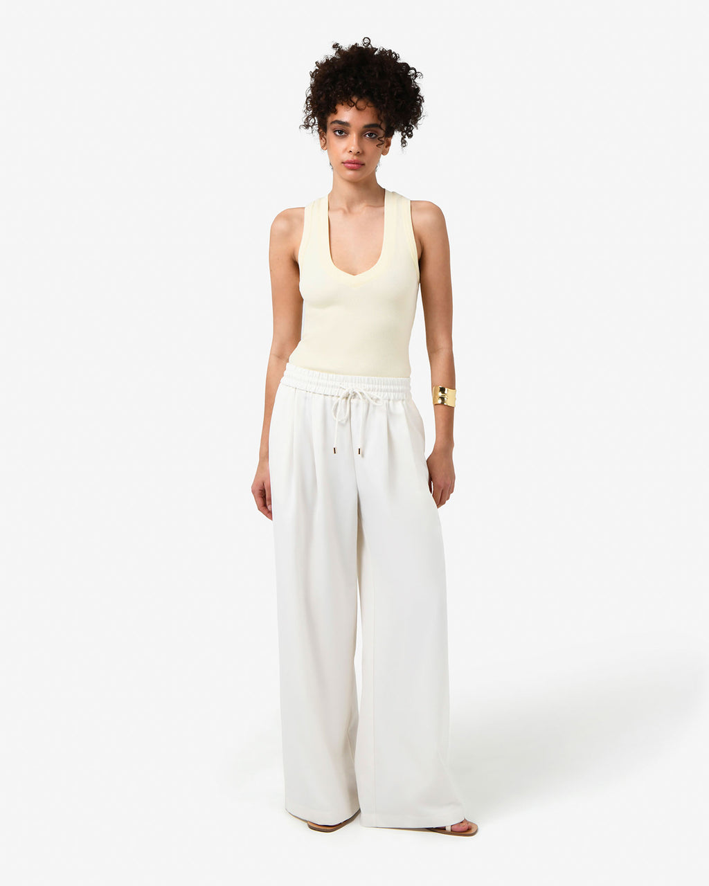 Devon V-Neck Singlet in butter — full-length view