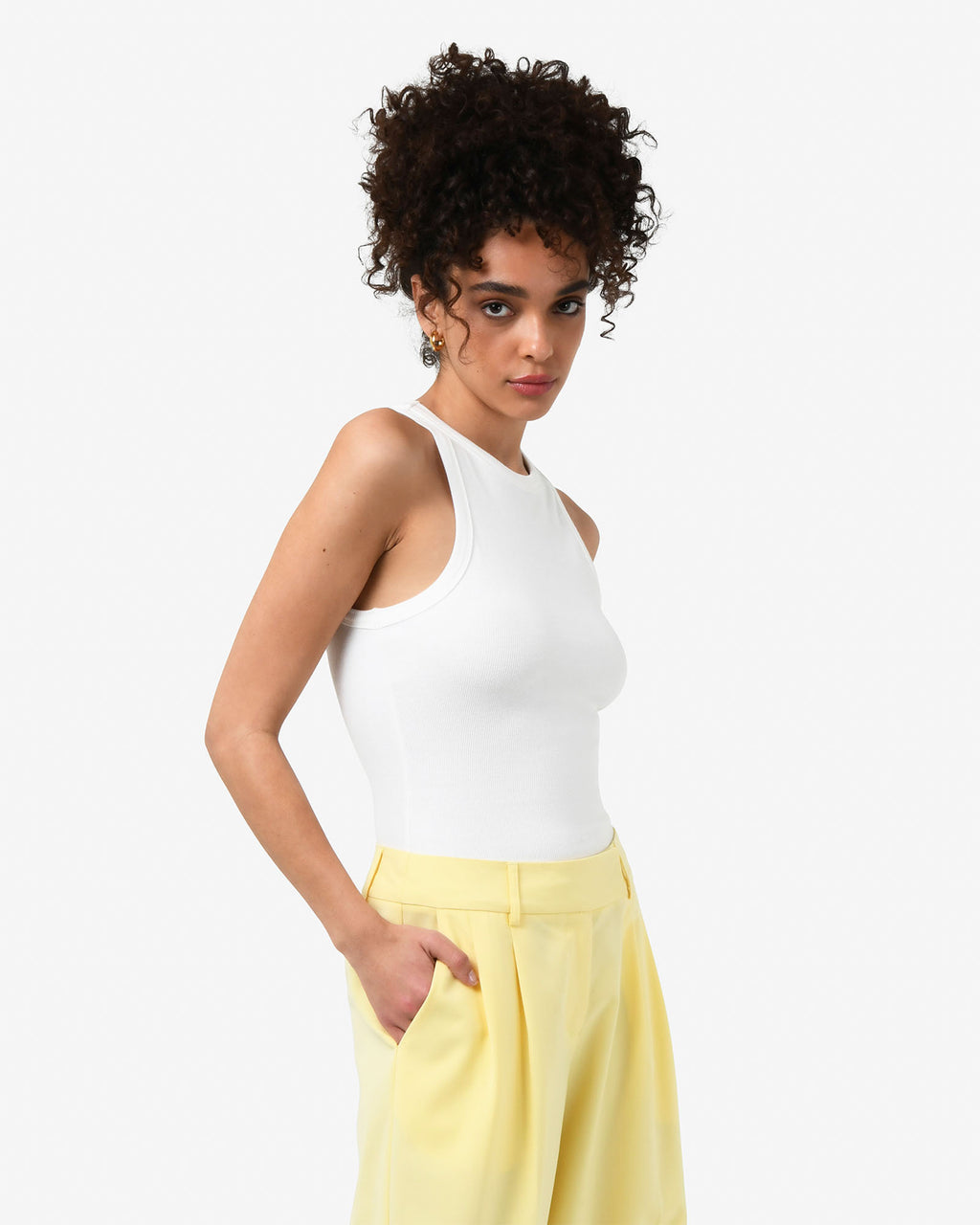 Devon Cotton Singlet in white — side view