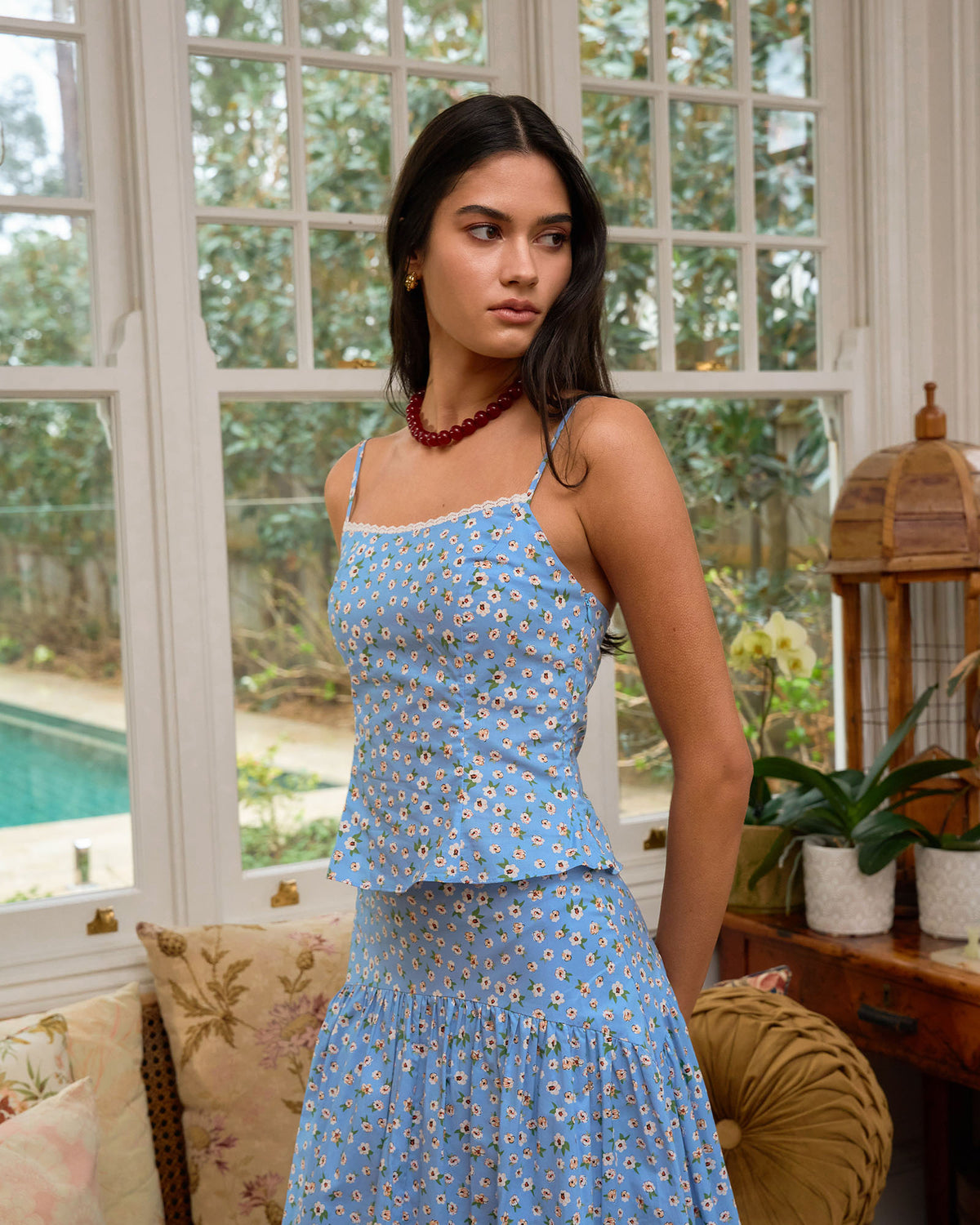 Alisa Cami Floral Top in blue ditsy — alternate view