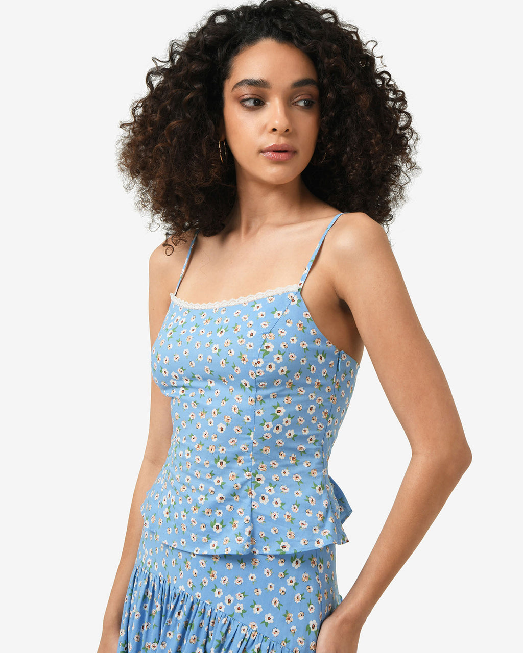 Alisa Cami Floral Top in blue ditsy — side view