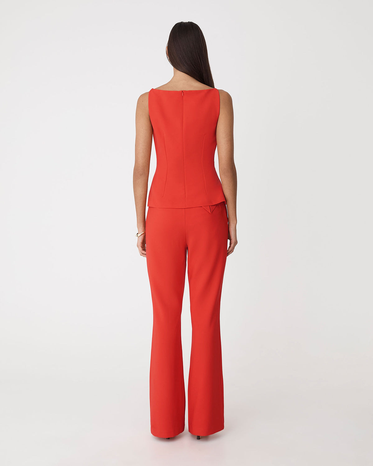 Hannah Apron Top in vermilion — back view
