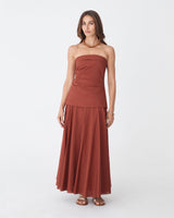 Deb Cotton Strapless Tunic in brick — full-length view