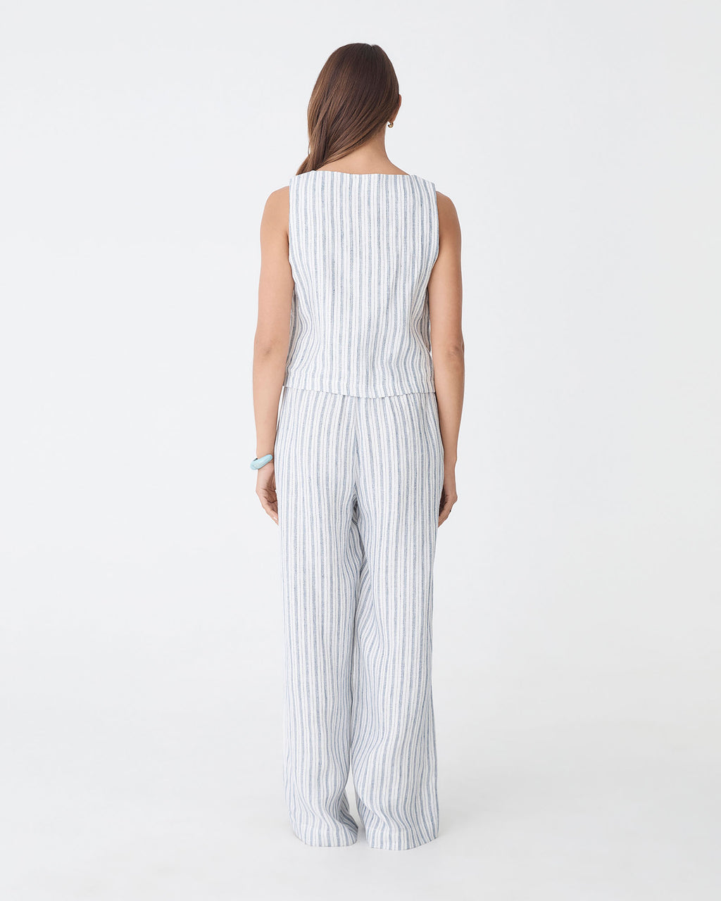 Milos Button Through Shell Top in blue stripe — back view