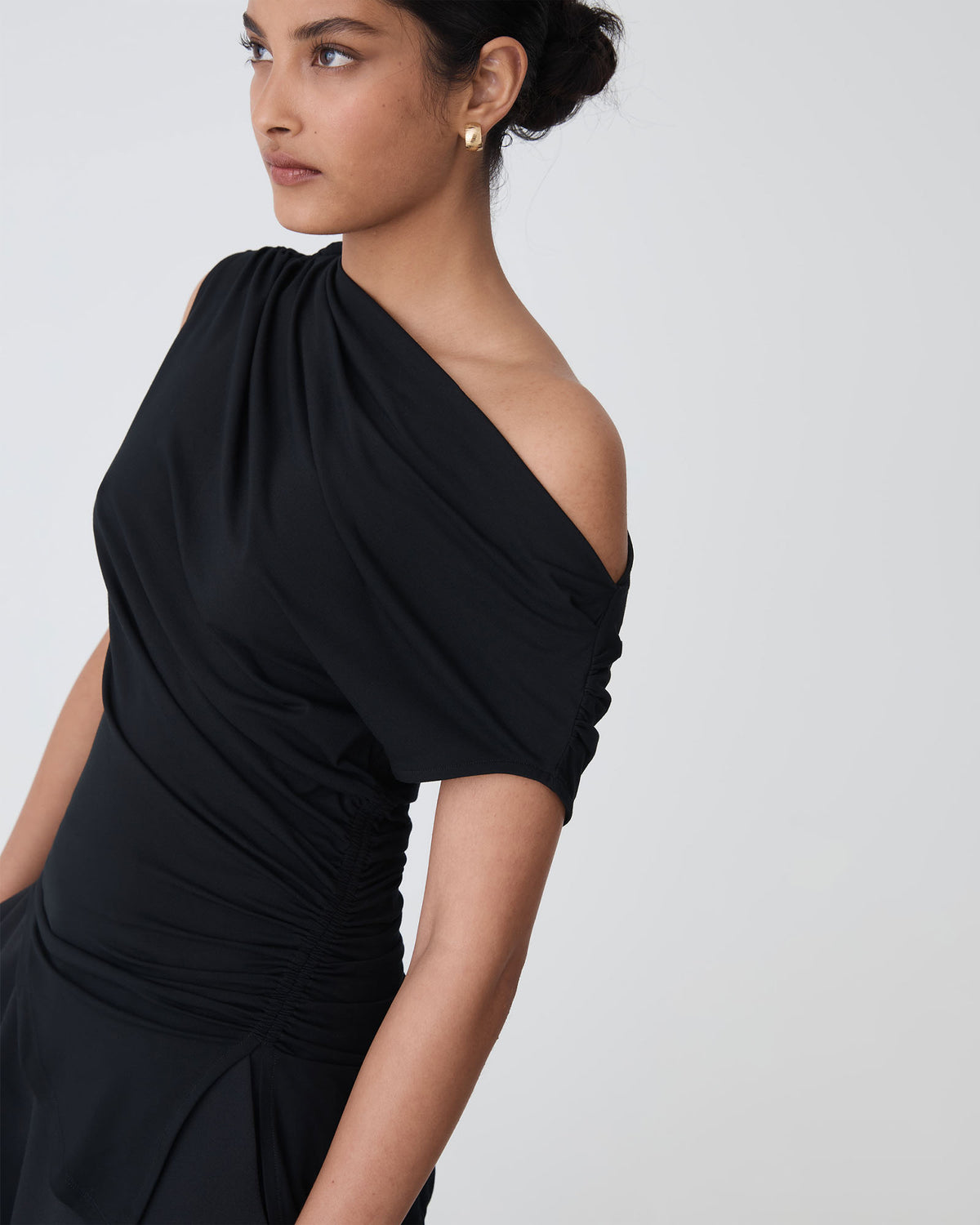 Keeley Bamboo Split Hem Top in black — fabric detail