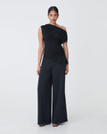 Keeley Bamboo Split Hem Top in black — full-length view