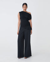 Keeley Bamboo Split Hem Top in black — full-length view