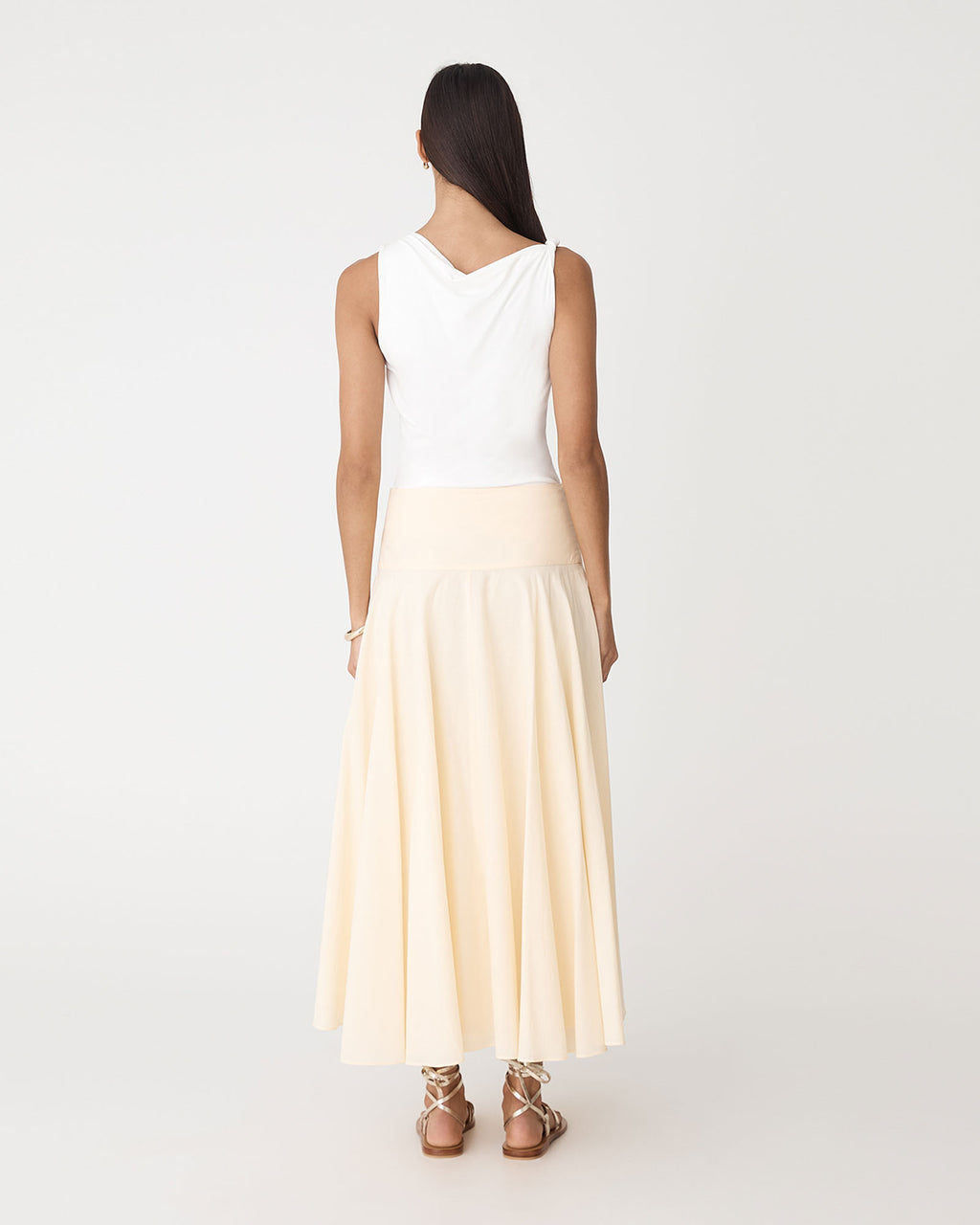 Cici Bamboo Twist Shoulder Top in ivory — back view