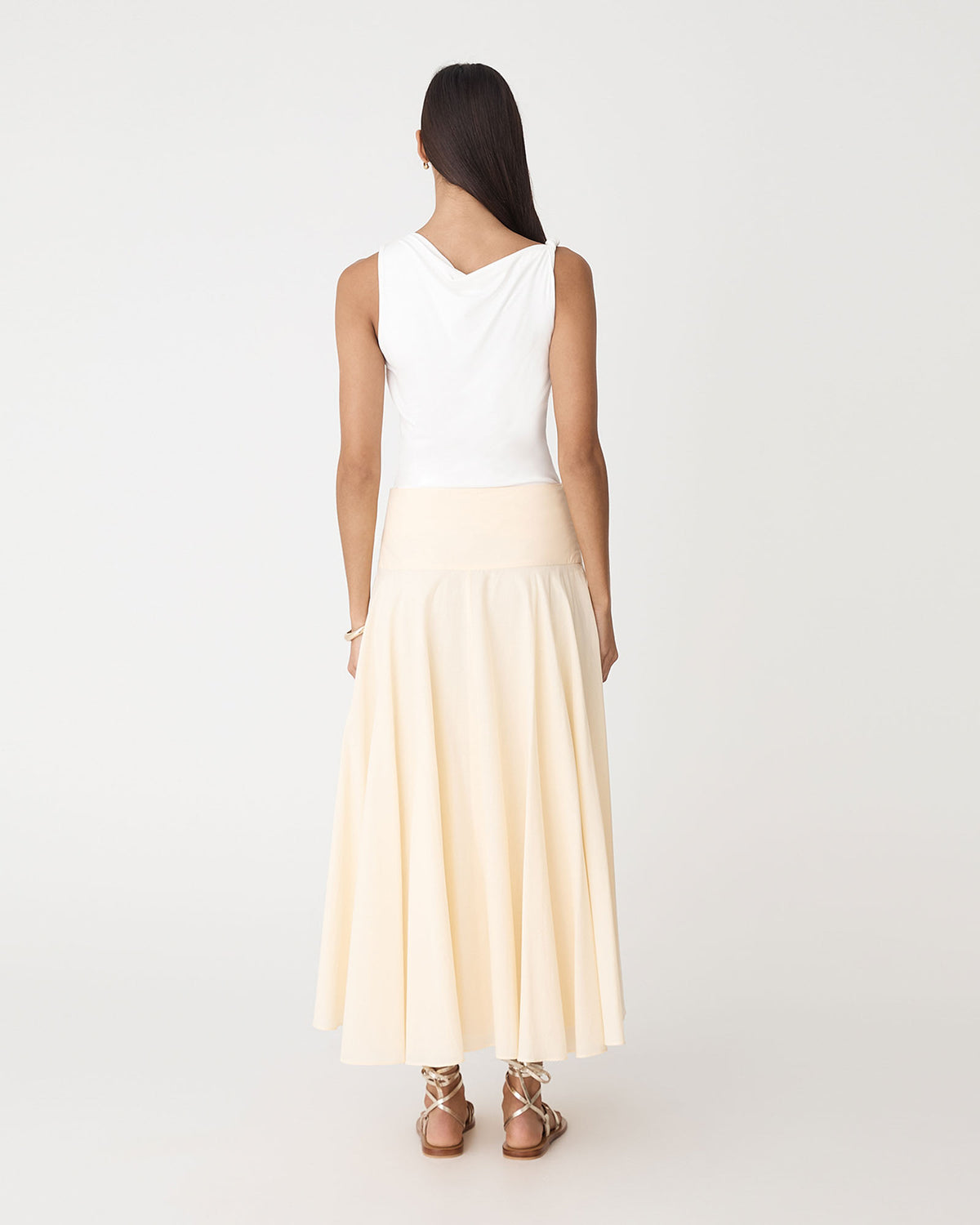 Cici Bamboo Twist Shoulder Top in ivory — back view