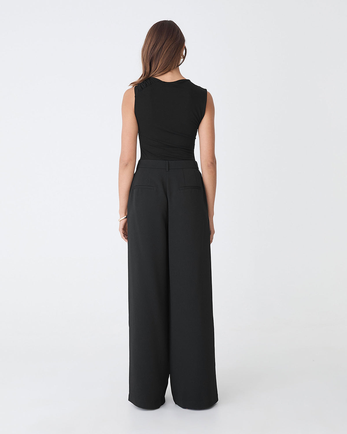 Kirsty Bamboo Ruched Top in black — back view